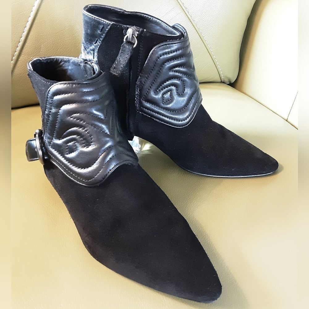 ZARA Women Black Suede Quilted Leather Ankle Boots Sz 8 (39)